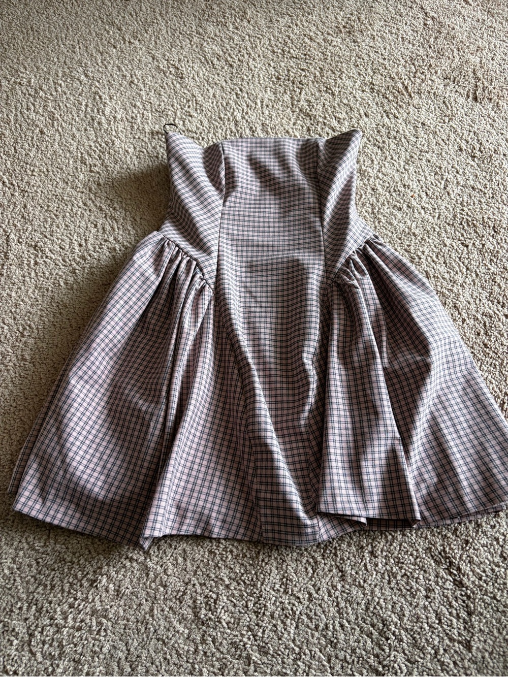 NWT Zara Pink and Gray Plaid Strapless Dress